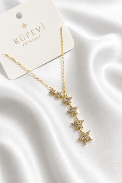 Küpevi Starry Zircon Stone Y Necklace - Stainless Steel Women's Necklace