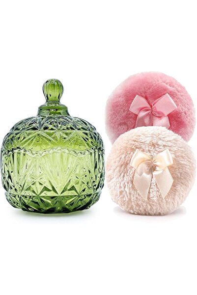 YILUSHENGHUA Luxury 4 Inch Glass Powder Container with 2 Soft 3.5" Puffs｜Non-...