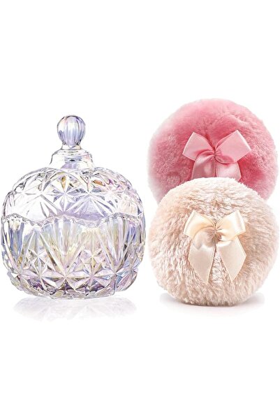 YILUSHENGHUA Luxury 4 Inch Glass Loose Powder Container with 2 Soft 3.5" Puff...