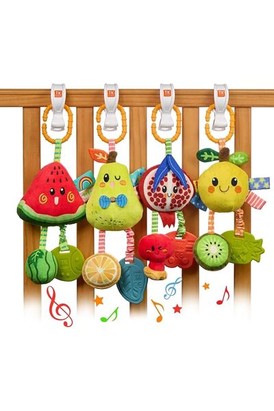 TUMAMA KIDS TUMAMA Baby Hanging Rattle Toys 4 Pack Fruit Soft Sensory Set for...