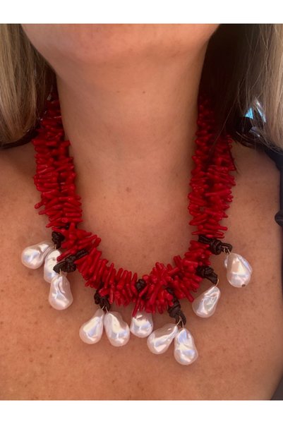 bijux by mrv Zr Red Coral Pearl Necklace