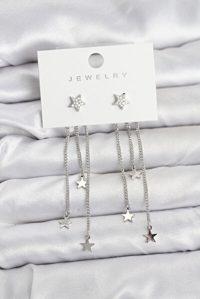 Mega Bazaar Star Model Silver Color Brass Dangle Women's Earrings