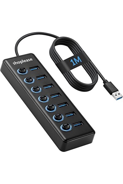 GENERAL USB 3.0 SuperSpeed Hub with 1M Line, 7 Ports Splitter with Individual...