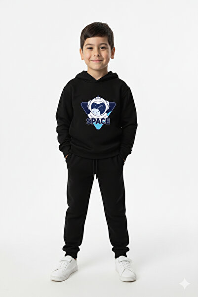 Let's Wear Space Printed Children's Hooded Premium Compact Sweatshirt Tracksu...