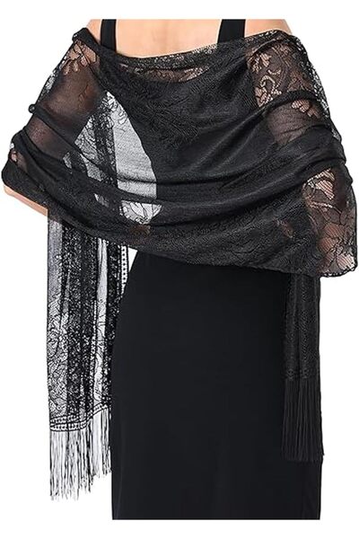 Tazweeq Women’s Floral Lace Shawls and Wraps for Evening Dress Fringe Lace Pa...