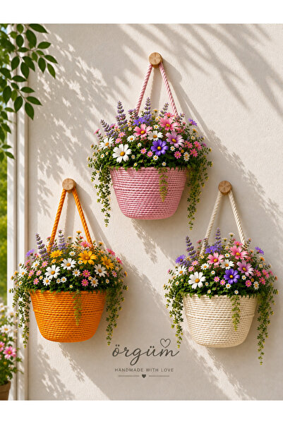 ÖRGÜM Basket 3-Piece Mini Basket Organizer (Plants and Wooden Hangers Are Not...