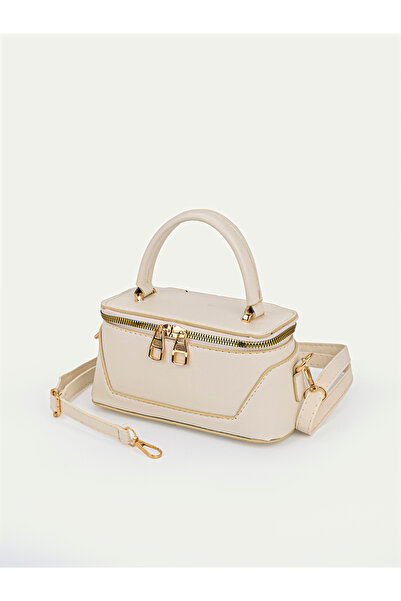 Beshora Parades Beige Box Model Leather Handle Zippered Crossbody Hand and Sh...