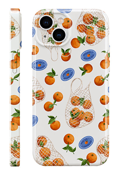 WANNA PROTECT iPhone 14 Portakallar Protect Slim Parlak Tam Kaplayan Baskı Ka...