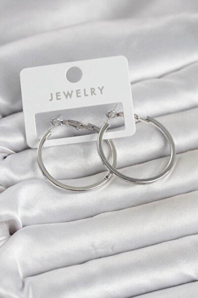 SORA GROUP Silver Color Brass Cornered Edge Hoop 32 mm Women's Earrings