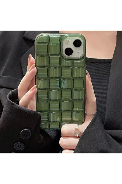 EDELFU iPhone 15 PLUS - 14 PLUS uyumlu - Matcha, Zümrüt Renk Örgülü Şeffaf Sa...