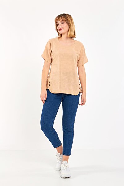 Volanlı Short Sleeve Linen Blouse