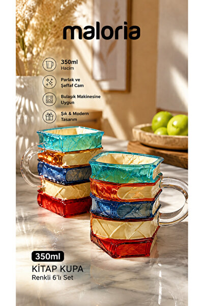 Maloria Kitap Tasarım Cam Borosilikat Cam Çay Kahve Bardağı - Book Cup 350ml