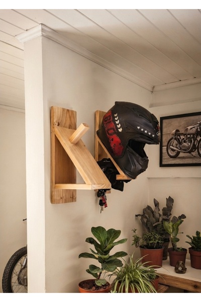 hiraca Motorcu Kask Askısı Duvara Monte Ahşap Motosiklet Kaskı ve Anahtarlık ...