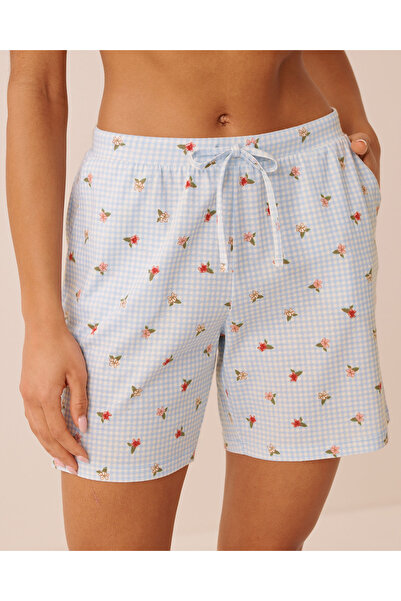 La Vie en Rose Gingham Floral Print Cotton Pyjama Bermuda Shorts