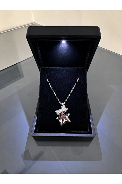 shop IŞIKLI KUTUDA İÇİ AÇILABİLEN KALPLİ YILDIZ KOLYE ÇELİK