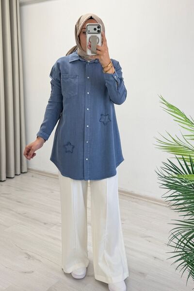 T Moda Store My Magazin Tansel Kumaş Yıldız Detay Çıtçıt Düğmeli Tesettür Gömlek