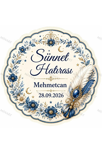 Minart 25 Adet Tüylü Lacivert Sünnet Sünnet Magneti, Tüy Mavi Çiçek ve Ay Yıl...