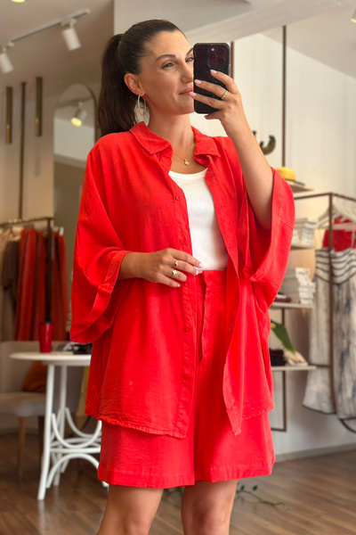 Unique Boutique Pomegranate Color Viscose Suit with Shorts