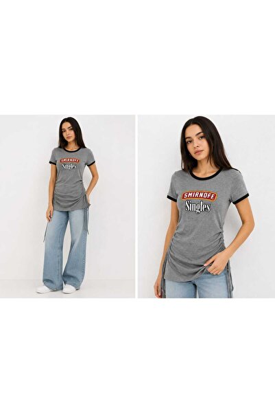 Generic Women’s Grey Graphic Print Short Sleeve Casual T-Shirt