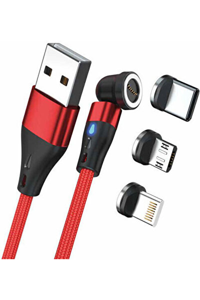 realpower Μαγνητικό καλώδιο USB σε Lightning / Type-C / micro USB 2μ Κόκκινο