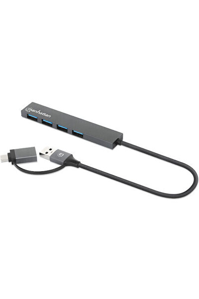 MANHATTAN Διανομέας USB 4 Θυρών USB 3.0 με σύνδεση USB-A / USB-C Γκρι Κωδικός...