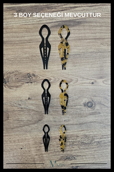 MAZEN 2 Adet Damla Model Hairpin Saç Topuz Tokası Çubuk Toka Siyah Leopar 11 cm