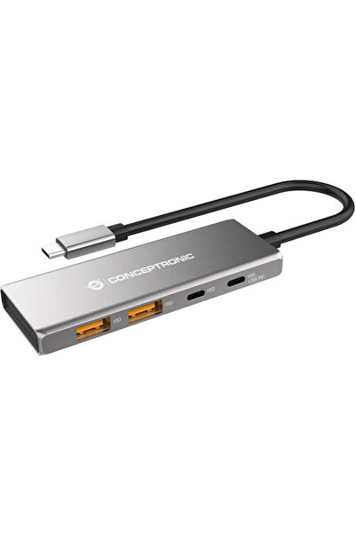 CONCEPTRONIC Διανομέας με 4 θύρες USB 3.2 και σύνδεση USB-C, Γκρι, Κωδικός: H...