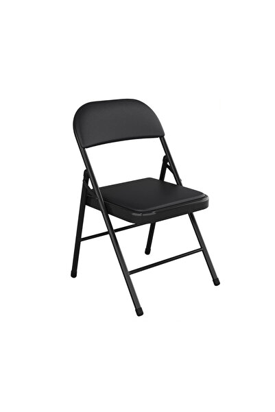 Ch Foldable Chair Upholstered in Black Leather with Durable Metal Frame