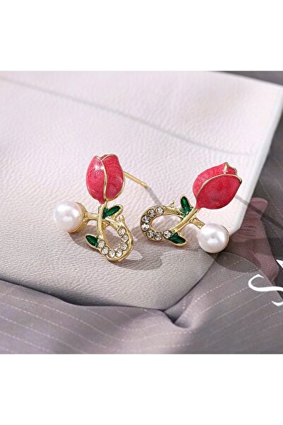 Glamluxe Elegant Tulip Flower Design Women's Earrings with Zircon Stone & Pea...