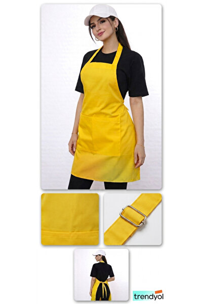 BİTEKS Yellow Kitchen and Waiter Apron, Chef Apron with Pockets and Adjustabl...
