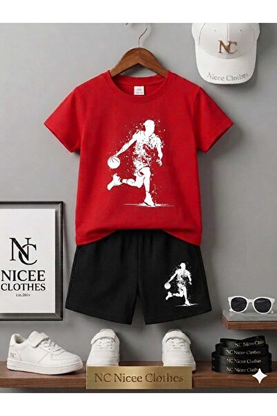 Leto Lykia Summer Children's T-Shirt Shorts Unisex (White Basketball Player P...