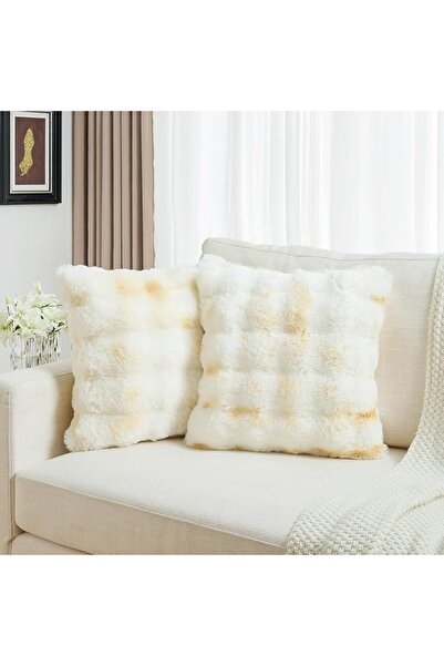 NIUBI Throw Pillow, Decorative 18x18 Inch Set of 2, Soft Fuzzy Faux Rabbit Fu...