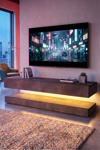 Yurudesign Loft Led Işıklı Tv Ünitesi Tv Sehpası 2 Kapaklı 140cm Bronz LT2-PB