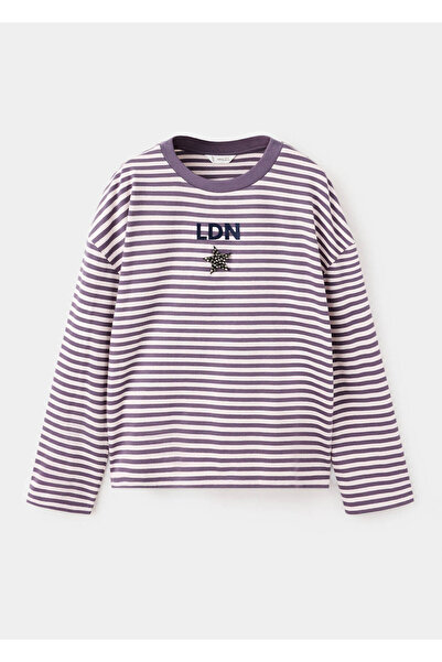 MANGO Kids İşlemeli detaylı çizgili tişört