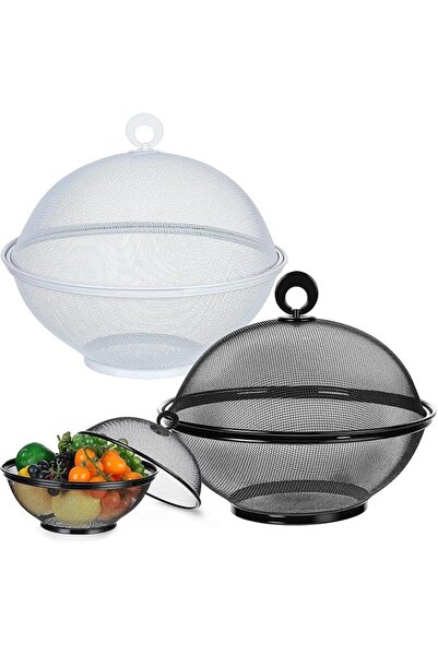 Paporich 2 Pcs Summer Mesh Fruit Basket with Lid, Fruit Cover Protective Coun...