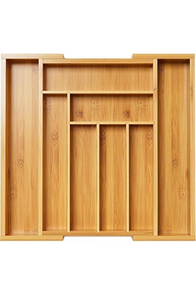 OASISGALORE 6-8 grid Expandable Bamboo Cutlery Tray Organiser for Kitchen منظ...