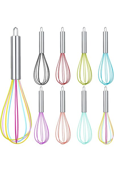 KASTWAVE Silicone Whisks, 8Pcs 10-Inch Non-Scratch Stainless Steel Egg Beater...