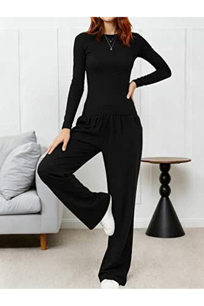 GENERAL 2PCS Women’s Pajama Lounge Set, Casual Long Sleeve Top and Wide Leg P...