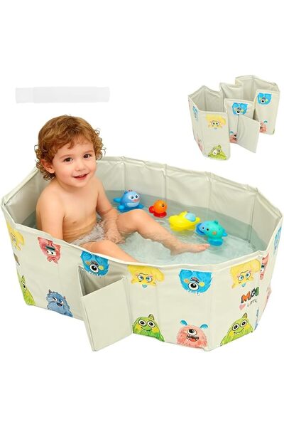 GENERAL Foldable Baby Bath Tub, 78×45×30cm Collapsible Toddler Bathtub with A...