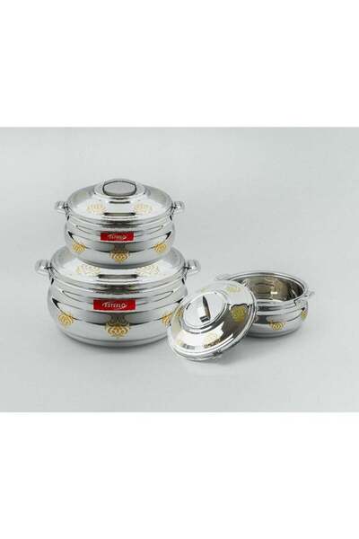 Esteelo 3-piece stainless steel food container set, multiple sizes: 4/6/8 liters