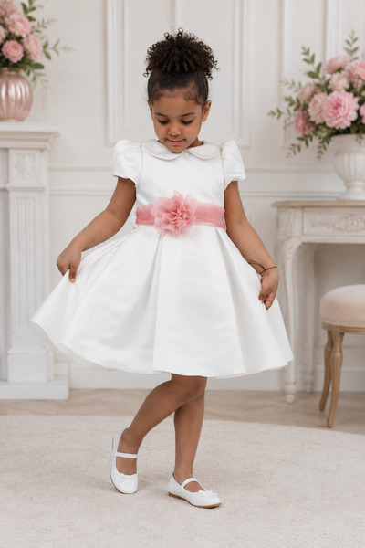 Babyhola Girl's Plain White Satin Evening Dress Ball Gown 7152