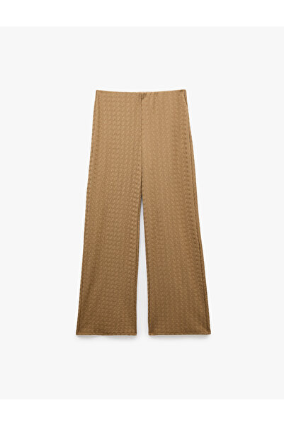 Koton Bürümcük Fabric High Waist Loose Straight Leg Pants
