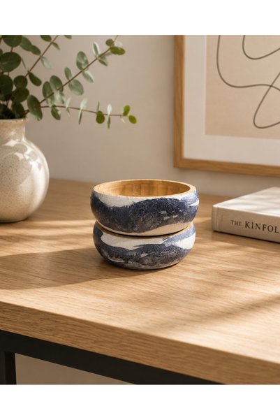 pinaart Set of 2 Special Design Round Bamboo Snack Dishes, Bamboo Serving Bowl, Bamboo Olive Dish