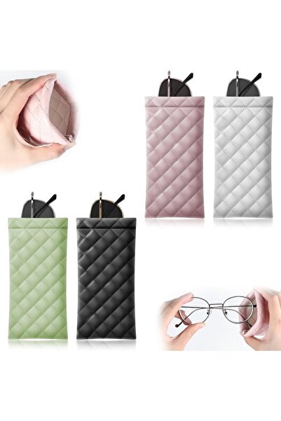 STARSTAR 2-piece set – Checkered – Soft PU leather – Portable sunglasses bag ...