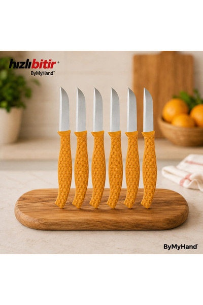 ByMyHand Plastik Ahşap Hasır Görünümlü Kahverengi Meyve Bıçağı 6'lı Set