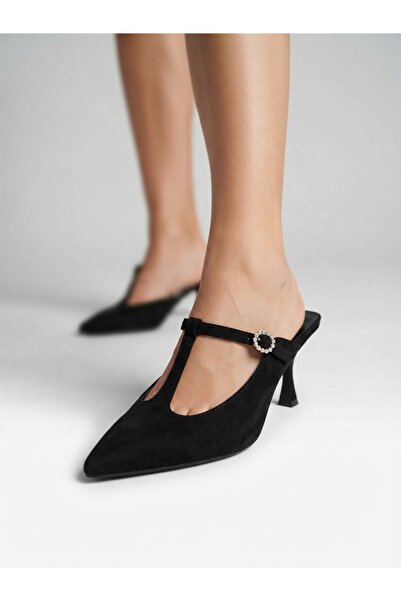 Rüya Shoes شبشب من الجلد الطبيعي بكعب رفيع من جلد الغزال ومقدمة مدببة، مريح و...