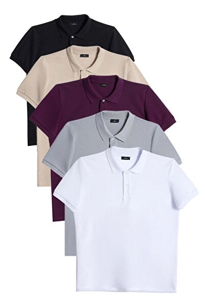 Tudors Men's 5-Pack Black-Stone-Grey-Purple-White Slim Fit Slim Fit Cotton Pl...