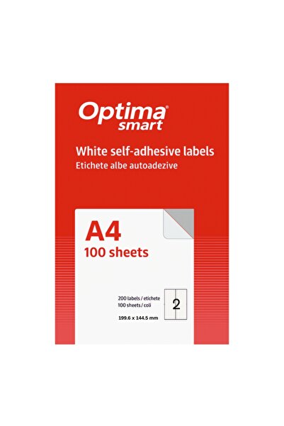 Optima Self-Adhesive White Labels 2/A4, 199.6 X 144.5 Mm, 100 Sheets/Top, Sma...