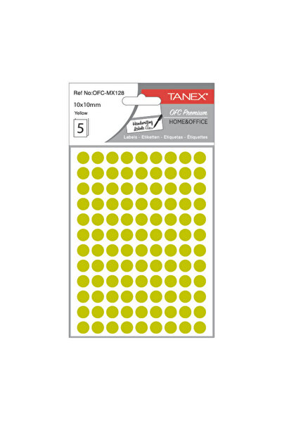 Tanex Round Self-Adhesive Labels, D10 Mm, 540 Pcs/Set, Tanex, Yellow