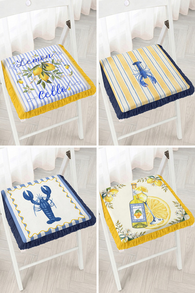 Realhomes Lemon Hello Written Lemon and Lobster Figured Striped Retro 4-Piece...